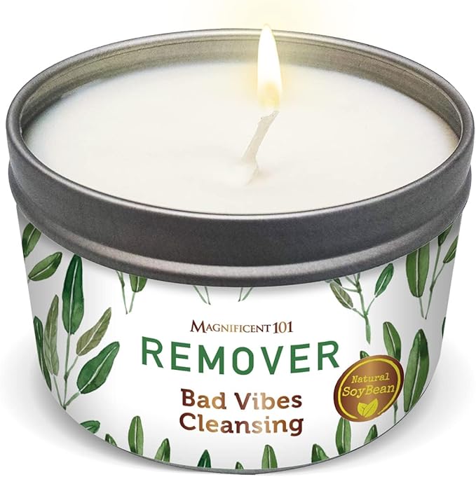 Magnificent 101 Long Lasting Remover Sage Smudge Candle | 6 oz - 35 Hour Burn | Pure Sage Scented Soy Wax Candle for House Energy Cleansing & Manifestation | Erase Negativity with Positivity