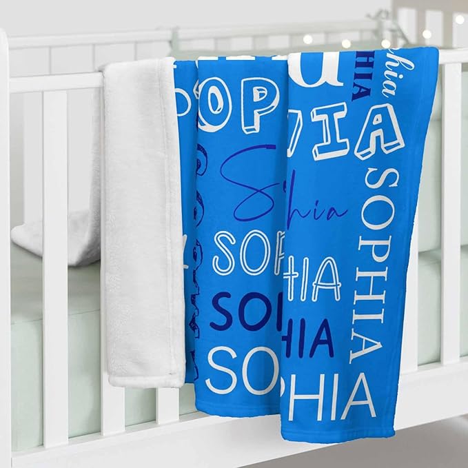 Custom Christmas Blanket for Kids, Personalized Throws Blankets Birthday Dark Blue Name Pattern Customized Gifts for Teen Girls Boys, Name Blanket for Baby Grandkids