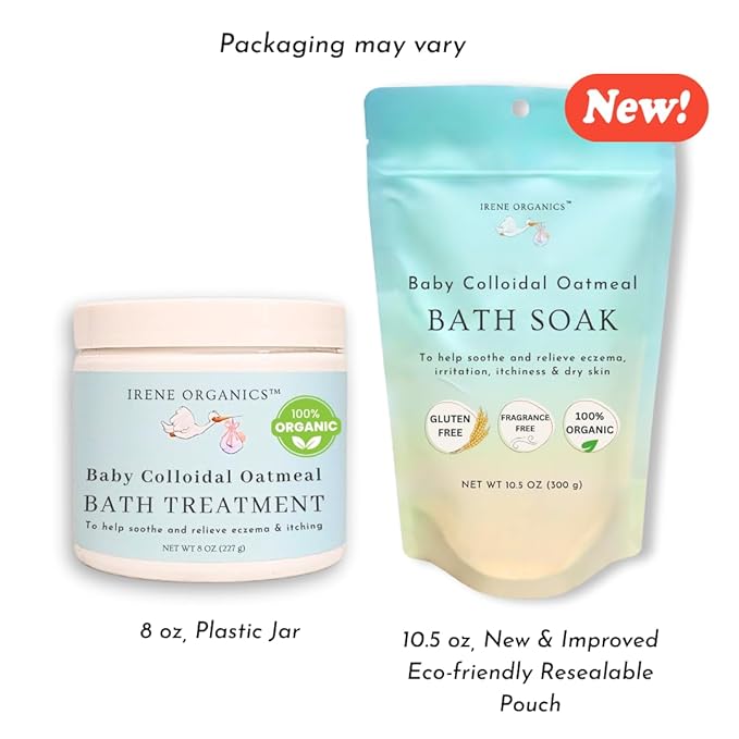 Oatmeal Baby Bath Powder for Eczema by Irene Organics - Colloidal Oatmeal for Soothing Treatment of Eczema, Diaper Rash, Dry Skin, Itching and Irritation - Moisturize and Sooth Baby and Toddler Skin
