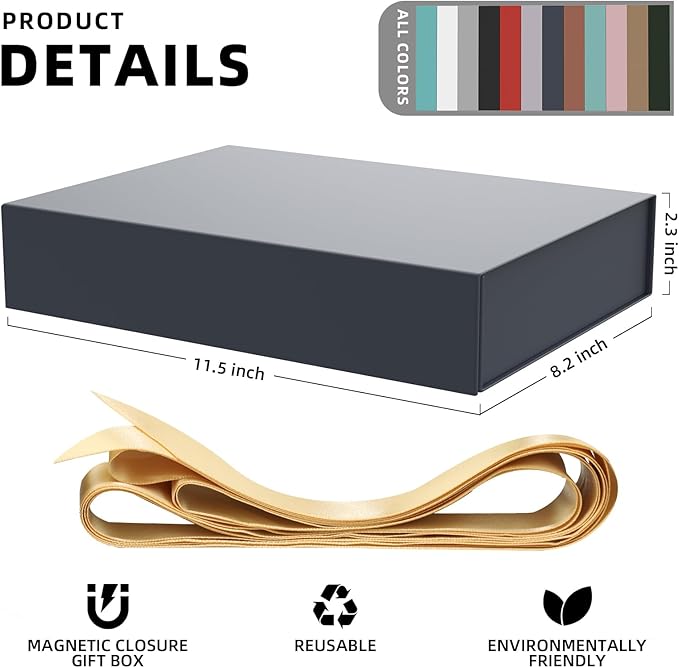 5 Pack Gift Boxes with Lids, 11 x 8.2 x 2.3 Inches Gentle Packing Box for Presents Ribbon Magnetic Closure, Luxury Wrapping Gift Boxes for Weddings, Birthdays, Chrismas, Halloween, Blue