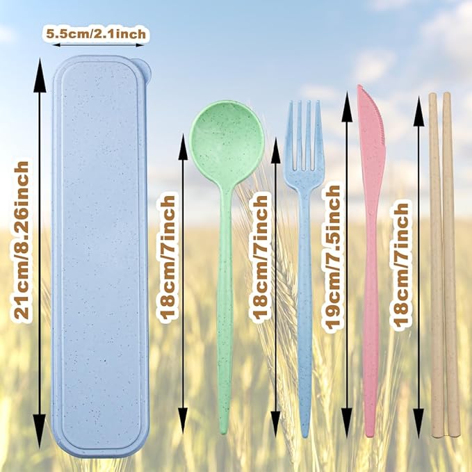 4 Sets Reusable Utensils Set with Case,Camping Cutlery Set Travel Silverware Set with Case Lunch Utensils Set for Work,Utensil Sets for Lunch Picnic Daily Use Outdoor (COLOR A)