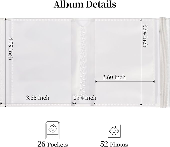Vienrose Polaroid Photo Album Binding Cloth Photo Book for Instax Fuji 2 x3 Inch Photo Fits Fujifilm Mini 12 11 9 Snap PIC-300 52 Pockets 2 Pack, White