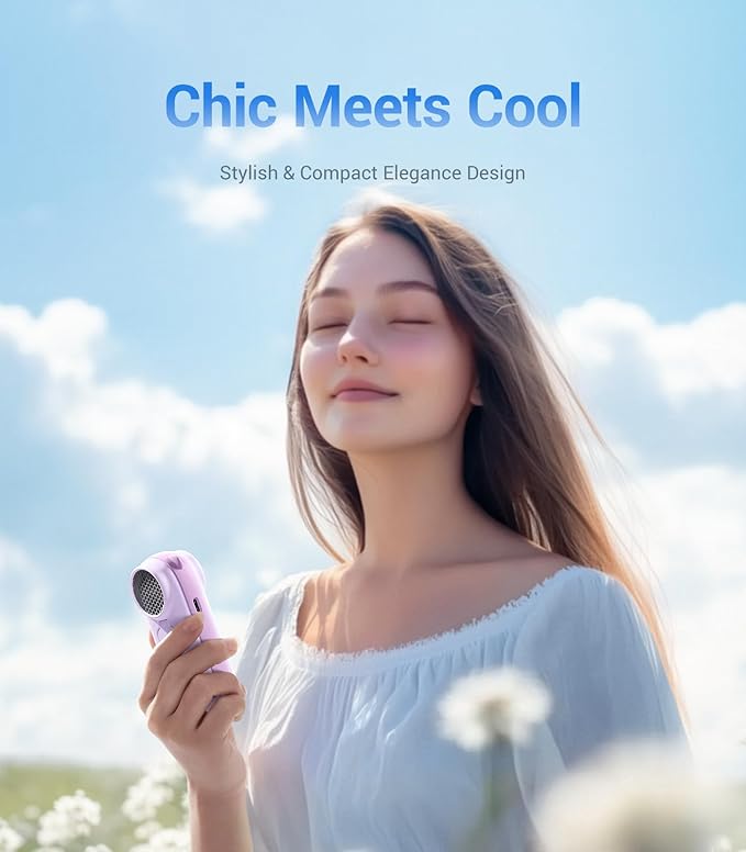 Diveblues Handheld Portable Turbo Fan, 4000mAh USB Rechargeable Pocket Fan, Up to 16 Hours, Hand Fan with 5 Speeds Powerful Cooling for Travel/Summer/Outdoor/Lash/Purse