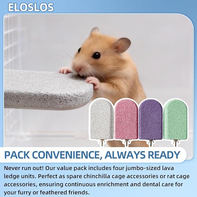 4PCS Lava Ledge for Small Pets/Chinchilla/Hamster/Parrot, Pink(L) | Grinding Claws & Jumping, Safe Natural Volcanic Rock, Reduces Random Chewing