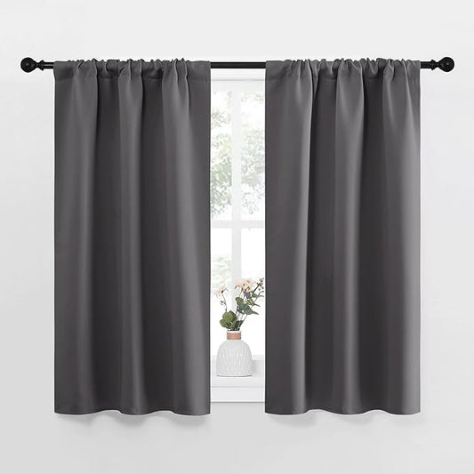 NICETOWN Grey Window Curtains for Bedroom - Home Decoration Thermal Insulated Rod Pocket Blackout Blinds & Drapes for Small Windows (Gray, 2 Panels, W34 x L45 -Inch)
