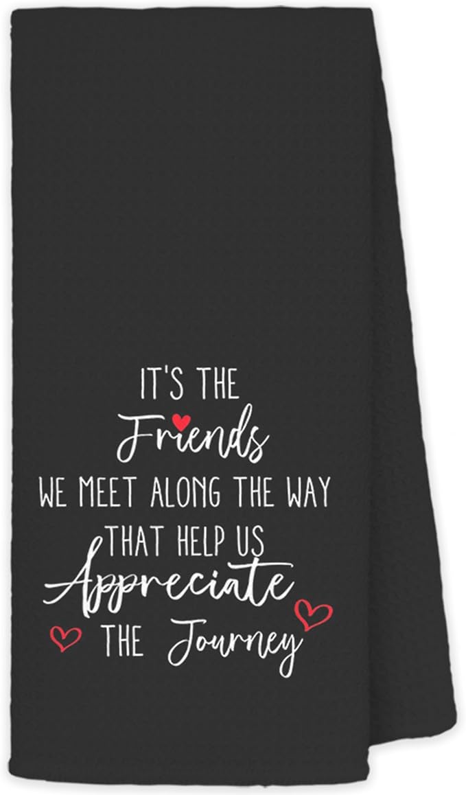 JINYO Friendship Kitchen Towels, Friendship Gifts for Women Hand Towels, Best Friend Bestie Gifts Dish Tea Towels for Kitchen, 16x24 Inch（Black）