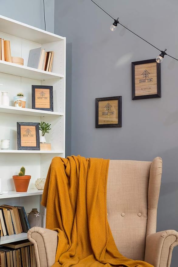 Rustic Wooden Square Picture Frames 8x8 - Set of 2 - 100% Natural Eco Distressed Wood with Real Glass for Wall Mounting and Tabletop Photo Frame - Dark Grey