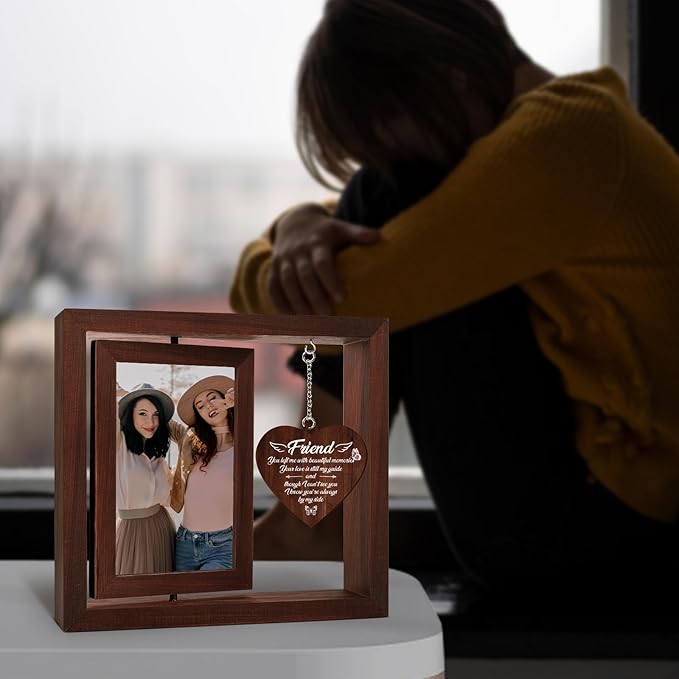 Memorial Gifts for Loss of Friend,Rotating Wooden Picture Frame, Sympathy Gift Keepsake, Healing Grief Gift for Loss of Friend, Remembrance for Funerals, Memorial Ceremonies, Fits 4x6 In Photo