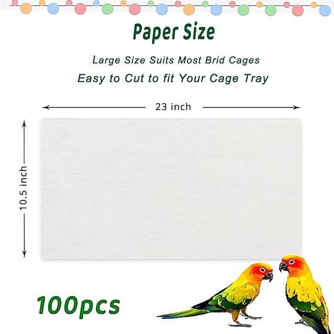 ZIQON 100 Pcs Bird Cage Liner Papers Big Size Cage Paper Liners Disposable Cage Paper Liners Precut Absorbent Cushion Pad Mat Accessories for Pet Bird Parrot