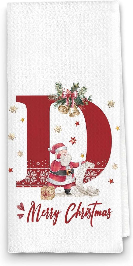 Christmas Initial Letter D Kitchen Towels Personalized Gifts Dish Towels Hand Towels for Kitchen Decorations, Christmas Birthday Gifts for Women, 24x16 Inch