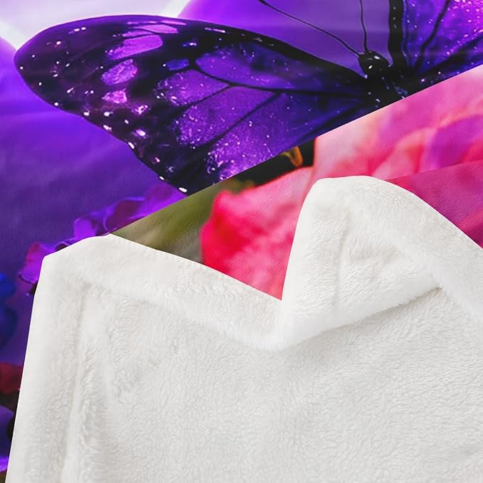 Feelyou Girls Butterfly Fleece Throw Blanket Baby 30"x40" Kids Dreamy Purple Sherpa Blanket Plush Fuzzy for Bed Couch Chair Living Room, Rose Flower Bed Blanket Butterflies Lover Room Decor