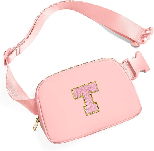 Gitus Customizable Belt Bag Fanny Pack for Girls Age 6-8 & 8-10 with Initial - Trendy Teen Girl Gift (Light Pink-T)