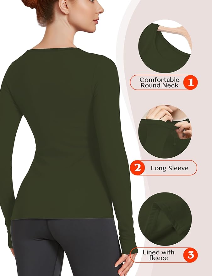 Women's Long Sleeve Thermal Underwear Lightweight Compression Baselayer Shirt Women Clothing Premium Comfort Winter Tops