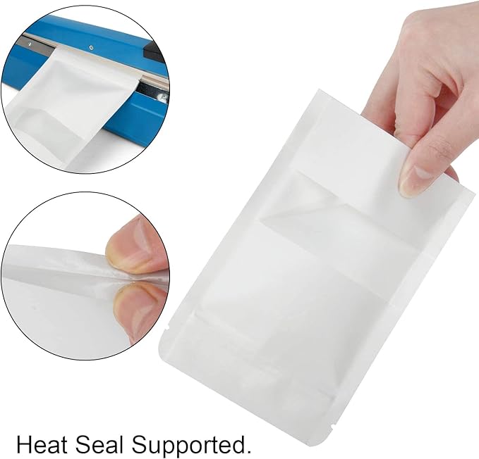 Blisstime 50 Pieces Resealable Bags for Small Business, White Kraft Paper Stand Up Pouches with Matte Window Reusable Heat Sealable Bags for Packaging (7.9 X 11.8 Inches)