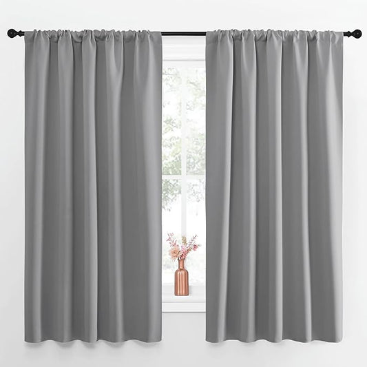 NICETOWN Blackout Curtain Panels for Window - Energy Efficient & Noise Reducing Thermal Insulated Rod Pocket Blackout Drapes/Draperies for Living Room (Silver Grey, 2 Panels, W52 inches x L63 inches)