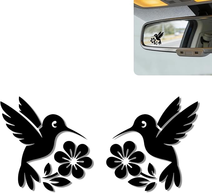 2Pcs Hummingbird Rearview Mirror Sticker Waterproof Vinyl Car Window Decal | Hummingbirds Car Accessories, Cute "Moo-tivational" Auto Decals Decor, Hummingbird Gifts for Women Men Animal Lovers