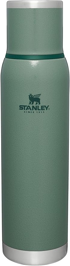 Stanley Adventure-To-Go Vacuum Bottle 1.4 qt Wide Mouth with Leakproof Cup Lid Keep Drinks Hot or Cold Packable for Travel Insulated Stainless Steel Thermal Bottle BPA-Free Hammertone Green