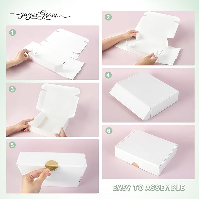 White Gift Box with Lid, 8.6x6.7x2.1 Inches Small Collapsible Gift Boxes with Seal Stickers for Birthday, Valentine’s Day, Bridesmaid Proposal, Wedding, Party Favor, Presents (Pack of 10)