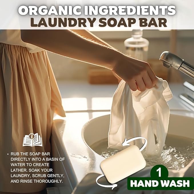 Organic Laundry Soap Bar with Coconut for Sensitive Skin - Delicate Stain Remover Clothes, Underwear, Collar - 9 PCS