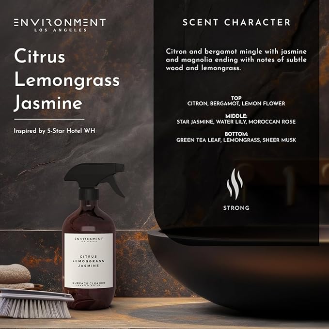 ENVIRONMENT Inspired by 5-Star Resort WH Surface Cleaner, 16oz Luxury Surface Cleaner (Citrus | Lemongrass | Jasmine) Home Essentials, Scented Cleaning Products, Vegan & Cruelty-Free