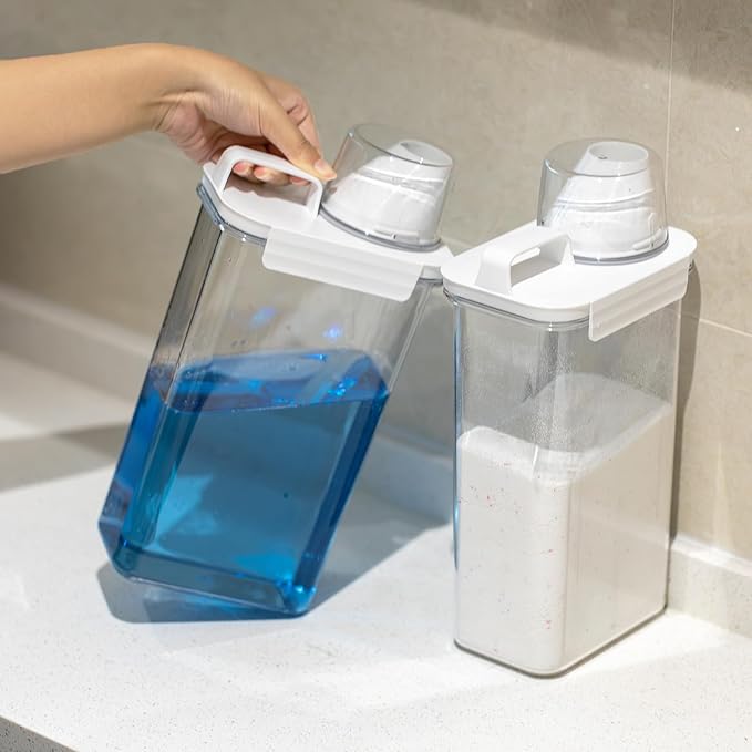 Laundry Detergent Dispenser-2 Pack, 78 oz Detergent Dispenser with 4 Removable Labels, Laundry Soap Dispenser for Laundry Room Organization and Storage, BPA Free & PET Plastic Clear