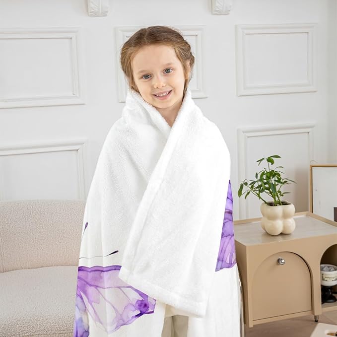 Feelyou Purple Butterfly Fleece Throw Blanket Throw 50"x60" Kids Girls Sherpa Blanket Plush Fuzzy for Bed Couch Chair Living Room, Chic Gorgeous Bed Blanket Room Decor