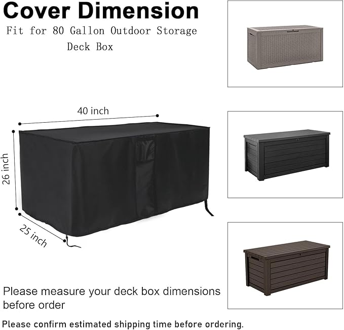 Outdoor Deck Storage Box Cover for 80 Gallon Deck Boxes,Waterproof Patio Storage Box Cover - 40 X 25 X 26 Inch