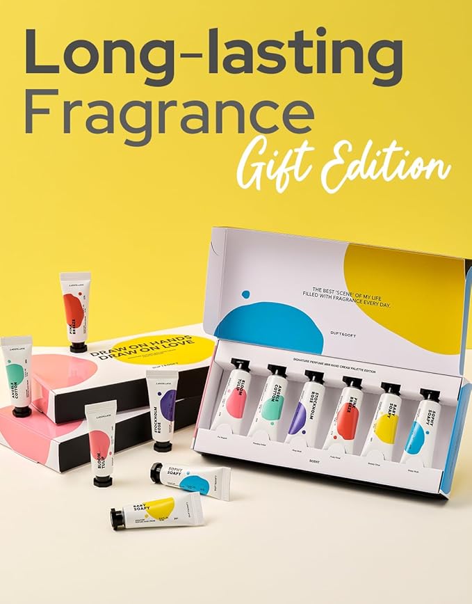 DUFT&DOFT Mini Hand Cream Gift Set Pallete Edition - 6 Fragrances Had Moisturizer Non-Greasy With Shea Butter & Collagen - Nourishing & Hydrating Scented Cream - Pack Of 6 (0.3 Fl Oz)