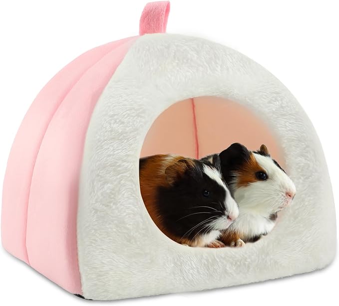 BWOGUE Guinea Pig Bed Hideout, Washable Hamster Cave for Small Animals | Removable Cushion for Cleaning, Warm Fleece Nest, Washable Bed, 10.23 x 10.23 x 11 in, Dwarf Rabbits Hedgehogs