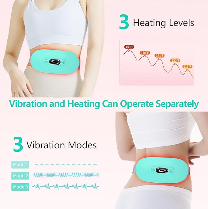 LISACOOL Portable Ccordless Heating Pad for Period Cramps Electric Waist Belt Device Portable Heatings Pad with 3 Heat Levels and 3 Massage Modes Birthday Gifts for Women and Girls (Sky_Blue)