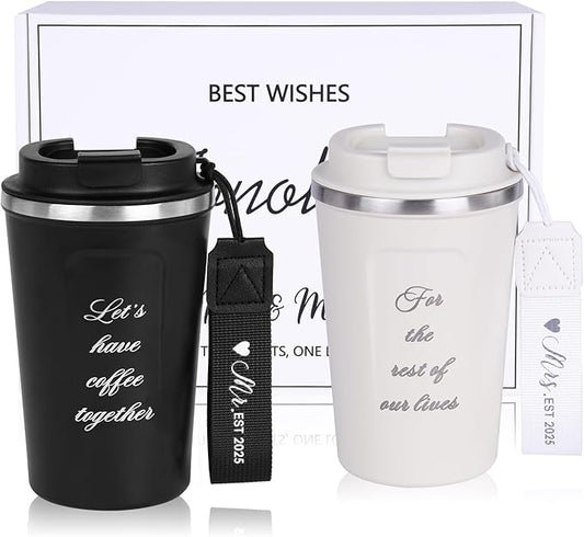 Mr and Mrs Gifts 2025, Stainless Steel Insulated Coffee Mug for Couples, Wedding/Engagement/Bridal Shower Gifts for Newlywed, Bride and Groom - 12 Oz