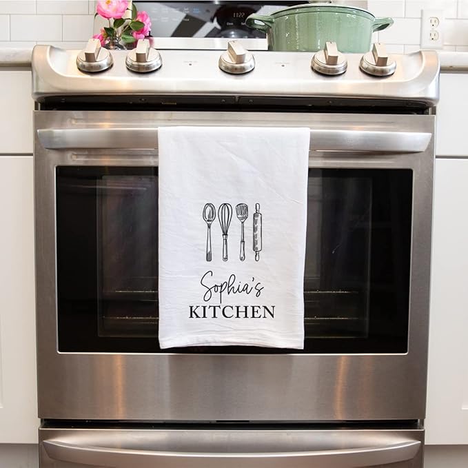 Andaz Press Personalized Kitchen Towel, Flour Sack Tea Towel, Custom Kitchen Gifts Housewarming Birthday for Mom Grandma, Kitchen Decor Utensil Design Hand Towel Custom Dish Towels