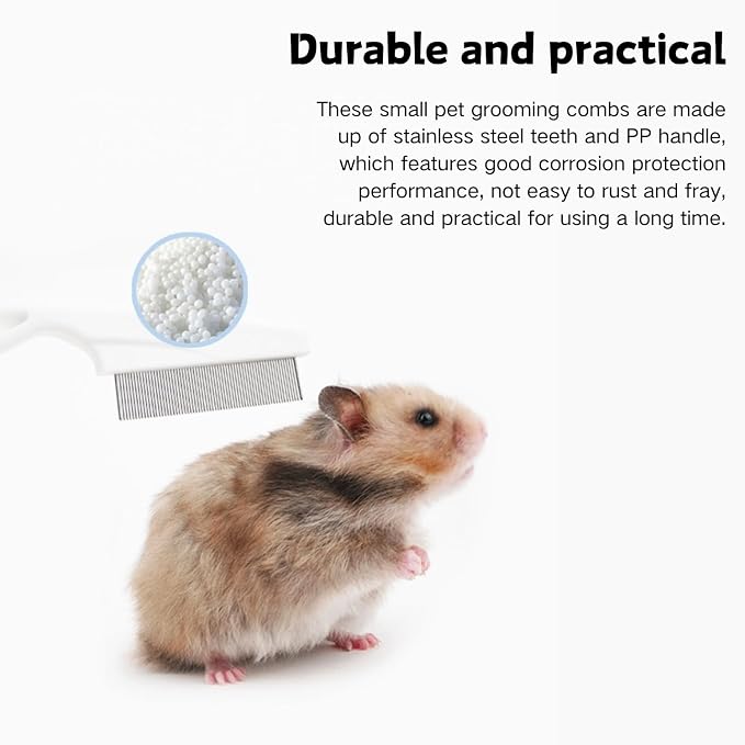 Stainless Steel Rounded Teeth Grooming Comb for Small Pets - Massage and Cleaning Tool for Chinchillas, Ferrets, Guinea Pigs, Rabbits (2 Pack, White)