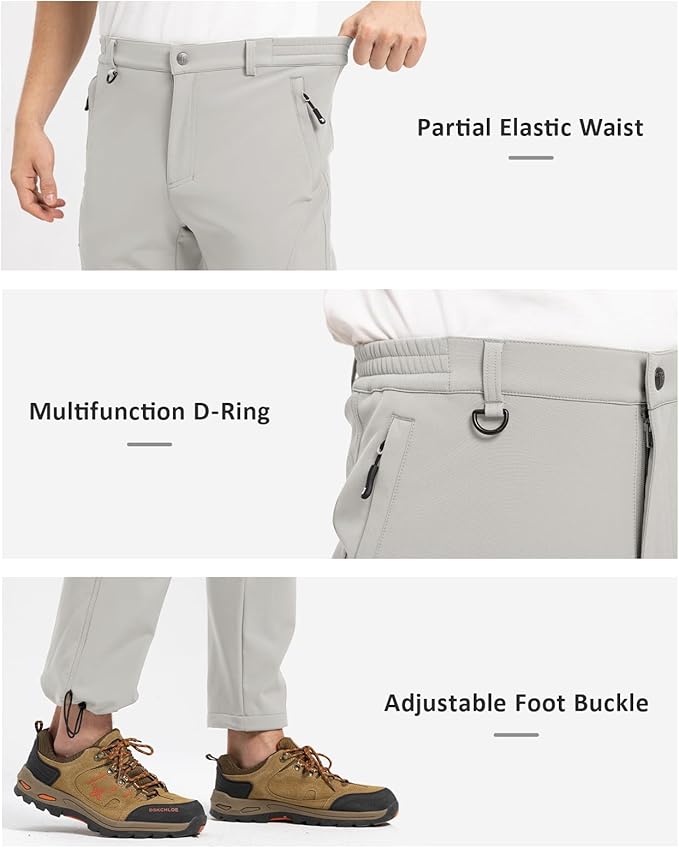 TBMPOY Men's Snow Pants Fleece Lined Hiking Winter Waterproof Softshell Ski Outdoor Insulated Climbing Pants Zipper Pockets