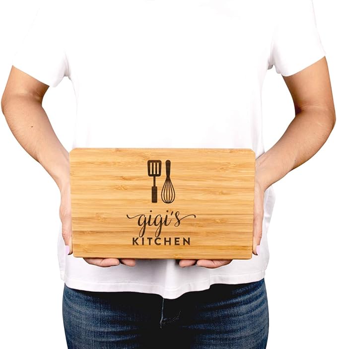 Andaz Press Laser Engraved Bamboo Wood Cutting Board, 9.5 x 6-inch, Gigi's Kitchen - Mom's Birthday & Grandma Gift