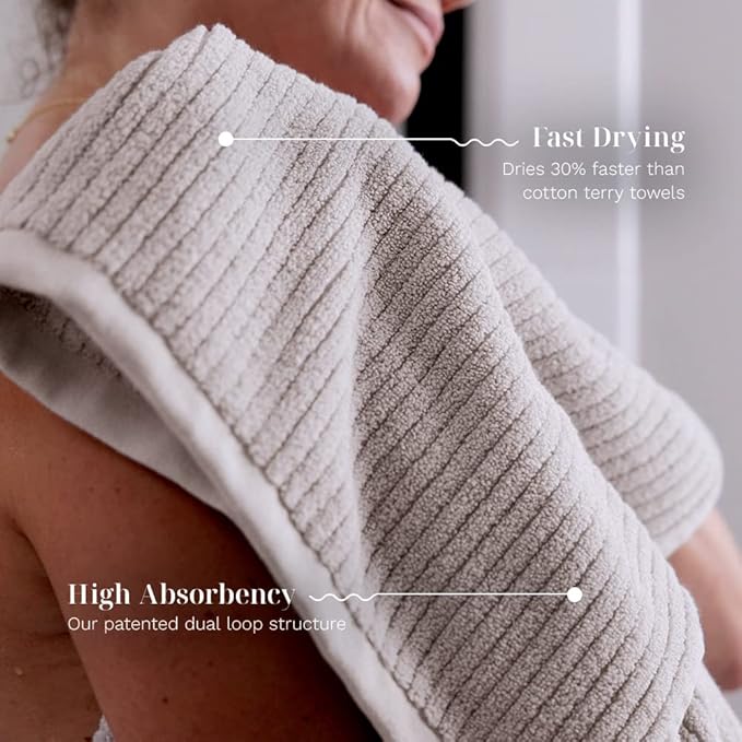 LUXOME Luxury Performance 4-Piece Hand Towel Set | Patented Quick-Dry Tech | Ultra Soft | 16" W x 30" L | Oyster (Tan)