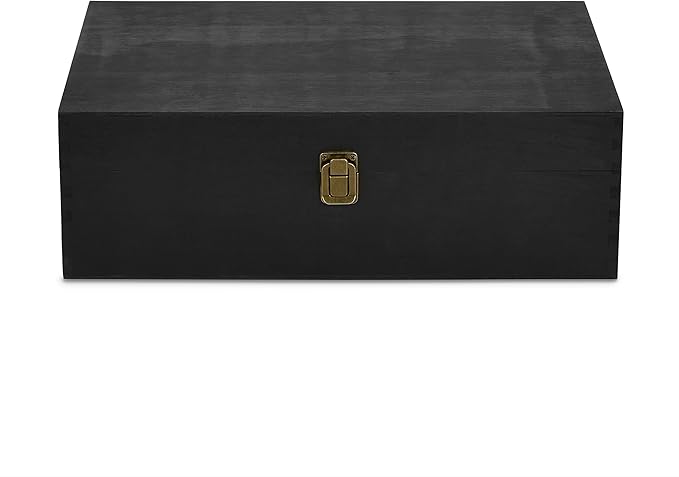 makerflo XL Black Pine Wood Memory Box with Black Felt Inside, Hinged with Clasp, Keepsake Wooden Box Ideal for Craft and Personalization (Laser Engraving, Epoxy, UV DTF, and Vinyl) – Pack of 12