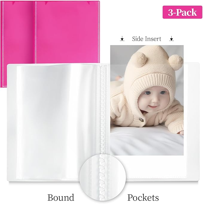 Vienrose Small Photo Album 3-Pack 4 x 6 Photo Book Album, Each Picture Book Holds 52 Photos Mini Photo Book with Customizable Cover, Postcard Album, Baby Photo Albums (Pink)