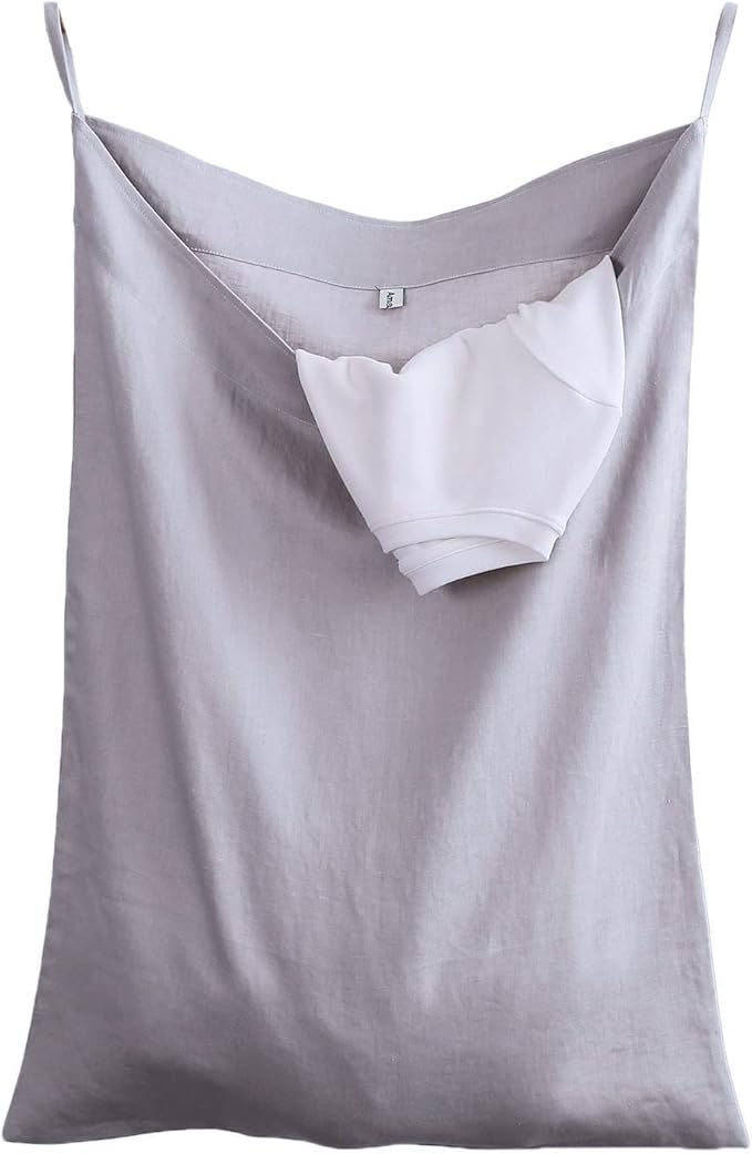 Amazhiyu Pure Linen Over The Door Laundry Hanging Hamper Bag for Holding Dirty Clothes and Saving Space Light Grey