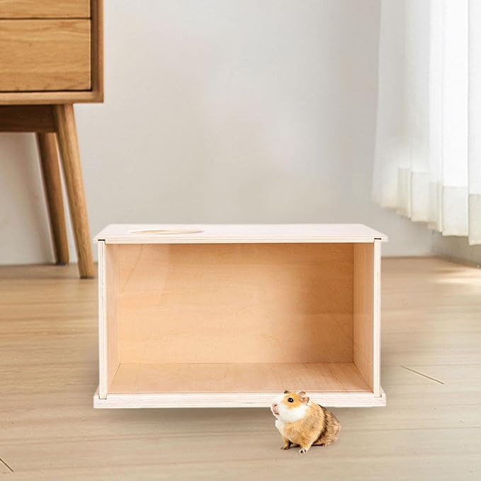 DIY Wooden Hamster Digging Box Clear Acrylic Viewing Panel Multipurpose Stable Structure Easy to Assemble with Lid Enclosure, Size L