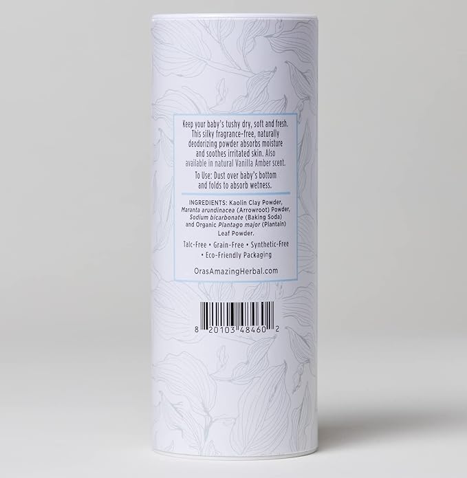 Ora's Amazing Herbal Talc Free Baby Powder, Cornstarch Free, Unscented Fragrance Free Arrowroot Powder
