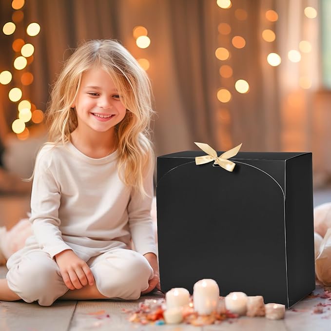 8Pack Large Gift Boxes with Lids, 12x12x5 Inches Bridesmaid Proposal Box With Ribbon, Black Boxes For Gifts, Paper Gift Box For Presents, Wedding, Bridal Shower, Birthday Party