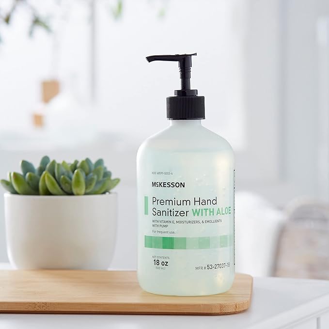 McKesson Hand Sanitizer with Aloe, 18 oz Pump Bottle [Pack of 12] Bulk, 70% Ethyl Alcohol, Spring Water Scent, No-Rinse Gel with Vitamin E and Moisturizers, Medical-Grade Sanitizer