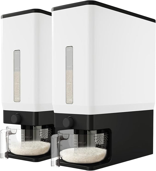 Lifewit 2 Pack Rice Dispenser 25 Lbs(11.3kg), Rice Storage Container Sealed Moisture Proof with Measuring Cup for Kitchen Pantry Household, BPA-Free, Black