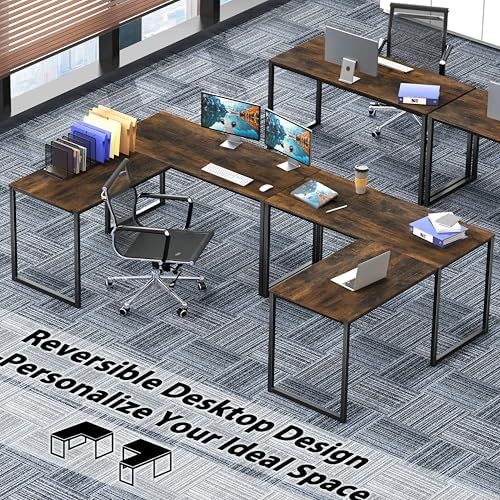 SHW Mission 48 x 48 L-Shape Home Office Computer Desk, Rustic Brown