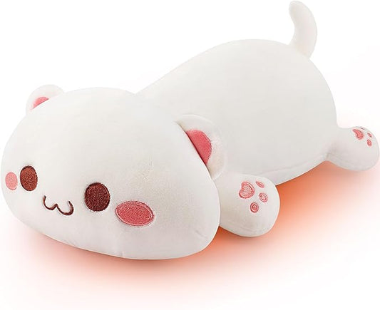1.8lb White Cat Stuffed Animals Plush Microwavable Heating Pad-14'' White Cat Heating Pads for Cramps &Period Pain Relief, Heatable & Coolable Stuffed Animals Bedtime Birthday Gift for Women Kids