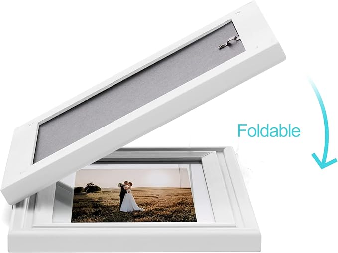 Vertical & Horizontal 5X7 Picture Frames Double Hinged Wood Folding Photo Frames with Real Glass Front Fit for Desktop or Tabletop Display Pictures 4x6 with Mat or 5x7 Without Mat, White