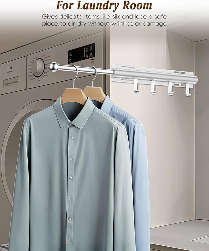 Valet Rod for Closets, 12" Valet Rod With 4 Hooks, Closet Organizer Slide Out Clothing Hanger Rods Extender Perfect for Suits,Dresses,Belt,Tie, Black
