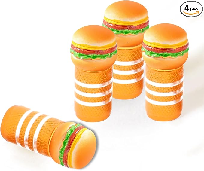 4Pack Hamburger Tire Valve Stem Caps Cute 3D Resin Food Tire Air Caps | Cute Car Accessories Decor,Universal for Car,SUV,Bike,Motorcycle,Bicycle,Hamburger Gifts for Women Men Hamburgers lover