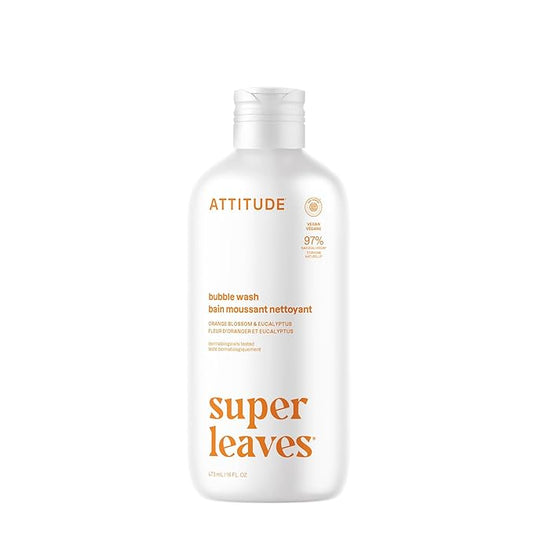 ATTITUDE Bubble Bath, EWG Verified, Plant and Mineral-Based, Dermatologically Tested, Vegan Body Care Products, Orange Blossom & Eucalyptus, 16 Fl Oz